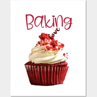 Baking Love Red Velvet Cupcake with Cream Frosting Posters and Art